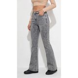 Lenithra Kadın Yüksek Bel Ispanyol Paça Power Likra Kot Denim Jean - Füme - 34