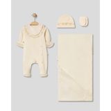 Lenna Baby Naturel Brodeli Detaylı 4'lü Yenidoğan Kız Bebek Hastane Çıkışı %100 Pamuk - 0 - 3 Ay - Bej