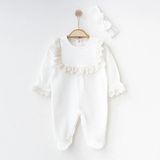 Lenna Baby Waffle Kumaş Fistonlu 2'li Tulum Kız Bebek Yenidoğan Mevlüt Takımı Bandanalı Hastane Çıkışı - 0 - 3 Ay - Beyaz