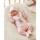 Lenna Baby Yenidoğan Kız Bebek Hastane Çıkışı 5'li Set Çiçek Nakışlı Pamuklu Bebek Takım - 0 - 3 Ay - Pembe