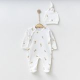 Lenna Baby Zeytin Baskılı Unisex Patikli Kendinden Eldivenli %100 Pamuk Uyku & Günlük Tulum - 3 - 6 Ay - Beyaz