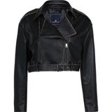 Lenora Kadın Silme Cropcut Biker Hakiki Deri Mont - 01-Siyah - XS