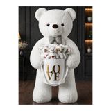 lenostra 90cm Büyük Beyaz Peluş Ayı 15'li Kırmızı Kalpli Mini Ayıcık Beyaz Gold Love Kutusu Nişan Düğün Sevgiliye Konsept Hediye Seti
