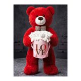 lenostra 90cm Büyük Kırmızı Peluş Ayı 15'li Mini Ayıcık Pembe Love Kutusu Sevgiliye Doğum Günü Yıldönümü Konsept Hediye Seti