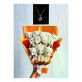 lenostra Ayicik-Buket84 Sevgiliye Hediye Peluş Buket Premium 12 Ayıcıklı Çelik Gezegen Kolye Hediyeli Sevgiliye Dogum Gunu