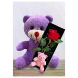 lenostra Set-Hediyelik19 Sevgiliye Hediye 25Cm Mor Ayıcık Ve Hediye Kutusunda Kırmızı Gül Ve Pembe Mini Ayıcık Hediye Seti