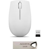 Lenovo 300 Kablosuz Mouse + Adata UV210 USB 2.0 Flash Bellek - Beyaz