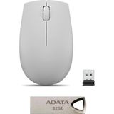 Lenovo 300 Kablosuz Mouse + Adata UV210 USB 2.0 Flash Bellek - Gri