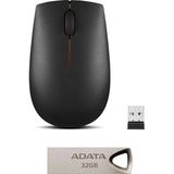 Lenovo 300 Kablosuz Mouse + Adata UV210 USB 2.0 Flash Bellek - Siyah