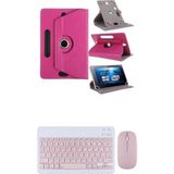 Lenovo Idea Tab TB336FU 11'' Kılıf Uyumlu Standlı Kablosuz Bluetooth Klavye Mouse Set - Pembe