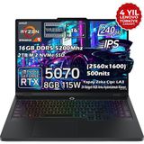 Lenovo Legion Pro 5 16ADR10 Amd Ryzen 9 8940HX 16GB 2tb SSD Rtx 5070 8gb 16" Wqxga (2560X1600) IPS Panel 240Hz 115W Windows 11 Pro Taşınabilir Bilgisayar 83LT0046TR - 2 TB - 16 GB