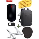 Lenovo Mouse Kablosuz GY51L52638, Laptop Sırt Çantası, Kamera Kapatıcı, Laptop Standı, Mousepad, - Siyah
