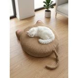 Lensa Home Kedi Figürlü Büyük Boy Yıkanabilir Kılıflı Kedi ve Köpek Yatağı Pofuduk Minder Peluş Kumaş - Kahverengi - 70 x 70 x 15 cm