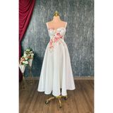 Lenta Moda Beyaz Boyutlu Dantel Kaplama Midi Boy Lizbon Saten Abiye ve Nikah Elbisesi