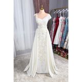 Lenta Moda Beyaz Çiçekli Dantel Kaplama Lizbon Saten Abiye Ve Nikah Elbisesi