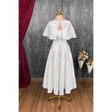 Lenta Moda Beyaz Desenli Pelerin Hediyeli Midi Boy Brokar Abiye Ve Nikah Elbisesi