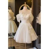 Lenta Moda Beyaz Drapeli Çiçekli Karolin Etek Mini Parti Elbisesi