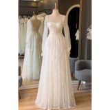 Lenta Moda Beyaz Simli Lez Dantel Etekli Ve İşlemeli Dantel Detaylı Abiye ve Nikah Elbisesi