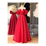 Lenta Moda Lenta Wedding Lizbon Kırmızı Kol Detaylı Drapeli Maxi Boy Helen Nikah Ve Gece Elbisesi