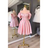 Lenta Moda Pudra Brokar Büstiyer Detaylı Mini Saten Abiye ve Gece Elbisesi