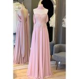 Lenta Moda Pudra Dantel Kaplama Düşük Kol Şal Detaylı Şifon Abiye Elbise
