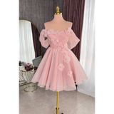 Lenta Moda Pudra Drapeli Çiçekli Karolin Etek Mini Parti Elbisesi