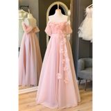 Lenta Moda Pudra Drapeli ve Çiçekli Karolin Etek Maxi Boy Abiye ve Parti Elbisesi