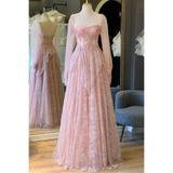Lenta Moda Pudra Simli Lez Dantel Etekli Ve İşlemeli Dantel Detaylı Abiye ve Nikah Elbisesi