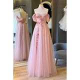 Lenta Moda Pudra Üç Boyutlu Çiçekli Ve İşlemeli Dantel Detaylı Maxi Boy Abiye Ve Gece Elbisesi