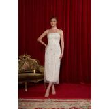 Lenta Wedding Beyaz Dantel Kaplama Midi Boy Kalem Nişan Ve Gece Elbisesi