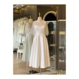 Lenta Wedding Beyaz Kalp Yaka Saten Midi Boy Nişan Ve Gece Elbisesi