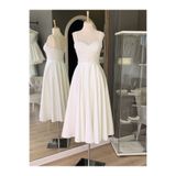 Lenta Wedding Beyaz Kalp Yaka Sıvama İncili Midi Boy Saten Nişan Ve Gece Elbisesi
