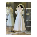 Lenta Wedding Beyaz Simli Çicekli Kalp Yaka Midi Boy Nişan Ve Gece Elbisesi
