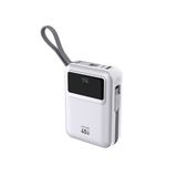 Lenyes C03-A Dijital LED Göstergeli Type-C ve Lightning Kablolu Powerbank 45W 10.000MAH Gümüş
