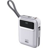 Lenyes C04-A Dijital LED Göstergeli Type-C ve Lightning Kablolu Powerbank 45W 5000MAH Gümüş