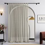 Leo Boutique Curtain Bej Renk Keten Rustik Tül Perde - Kemerli (Tab Top) Dikim - Pilesiz Doğal Görünüm - Kişiselleştirilebilir Özel Ölçü