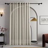 Leo Boutique Curtain Bej Renk Rustik Keten Tül Perde - Siyah Halkalı Grommet Dikim - Kişiselleştirilebilir Özel Ölçü