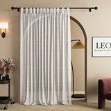 Leo Boutique Curtain Ekru Renk Keten Rustik Tül Perde - Kemerli (Tab Top) Dikim - Pilesiz Doğal Görünüm - Kişiselleştirilebilir Özel Ölçü