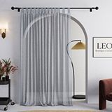 Leo Boutique Curtain Gri Renk Keten Rustik Tül Perde - Kemerli (Tab Top) Dikim - Pilesiz Doğal Görünüm - Kişiselleştirilebilir Özel Ölçü