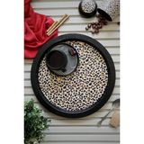 Leo Desenli Yuvarlak Metal Tepsi, 37 Cm, Sunum ve Çay Kahve Tepsisi - Altın - Seçenek 1