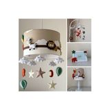 Leobabyroom Kahve Bulutlu Amazon Hayvan Figürlü Avize Abajur Çerçeve Dönence Bebek Odası Tasarım Seti