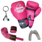 Leon Blade Training Boks Eldiveni, Bandaj Dişlik Anahtarlık Seti Pembe (10 Oz)
