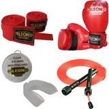 Leon Blade Training Boks, Kick Boks ve Muay Thai Eldiveni Atlama Ipi Dişlik ve Bandaj Seti 3,5 Metre - Kırmızı - 6 oz