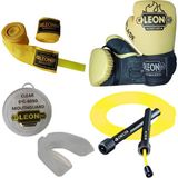 Leon Blade Training Boks, Kick Boks ve Muay Thai Eldiveni Atlama Ipi Dişlik ve Bandaj Seti 3,5 Metre - Sarı - 8 oz