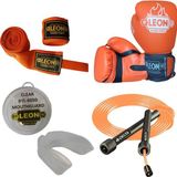 Leon Blade Training Boks, Kick Boks ve Muay Thai Eldiveni Atlama Ipi Dişlik ve Bandaj Seti 3,5 Metre - Turuncu - 8 oz
