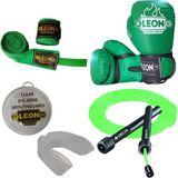 Leon Blade Training Boks, Kick Boks ve Muay Thai Eldiveni Atlama Ipi Dişlik ve Bandaj Seti 3,5 Metre - Yeşil - 10 oz