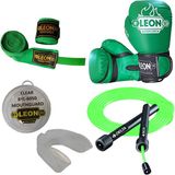 Leon Blade Training Boks, Kick Boks ve Muay Thai Eldiveni Atlama Ipi Dişlik ve Bandaj Seti 3,5 Metre - Yeşil - 8 oz