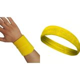 Leon Sporcu Saç Bandı + Bileklik Seti Havlu Ter Bandı - Standart - Sarı