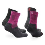 Leonardo QTR Merinos Yünü Yastıklamalı Bisiklet/Yürüyüş Çorabı 2'li Paket Siyah/Magenta 35/38