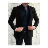 leonmen Erkek Italyan Stil Slim Fit Blazer Siyah Tek Ceket